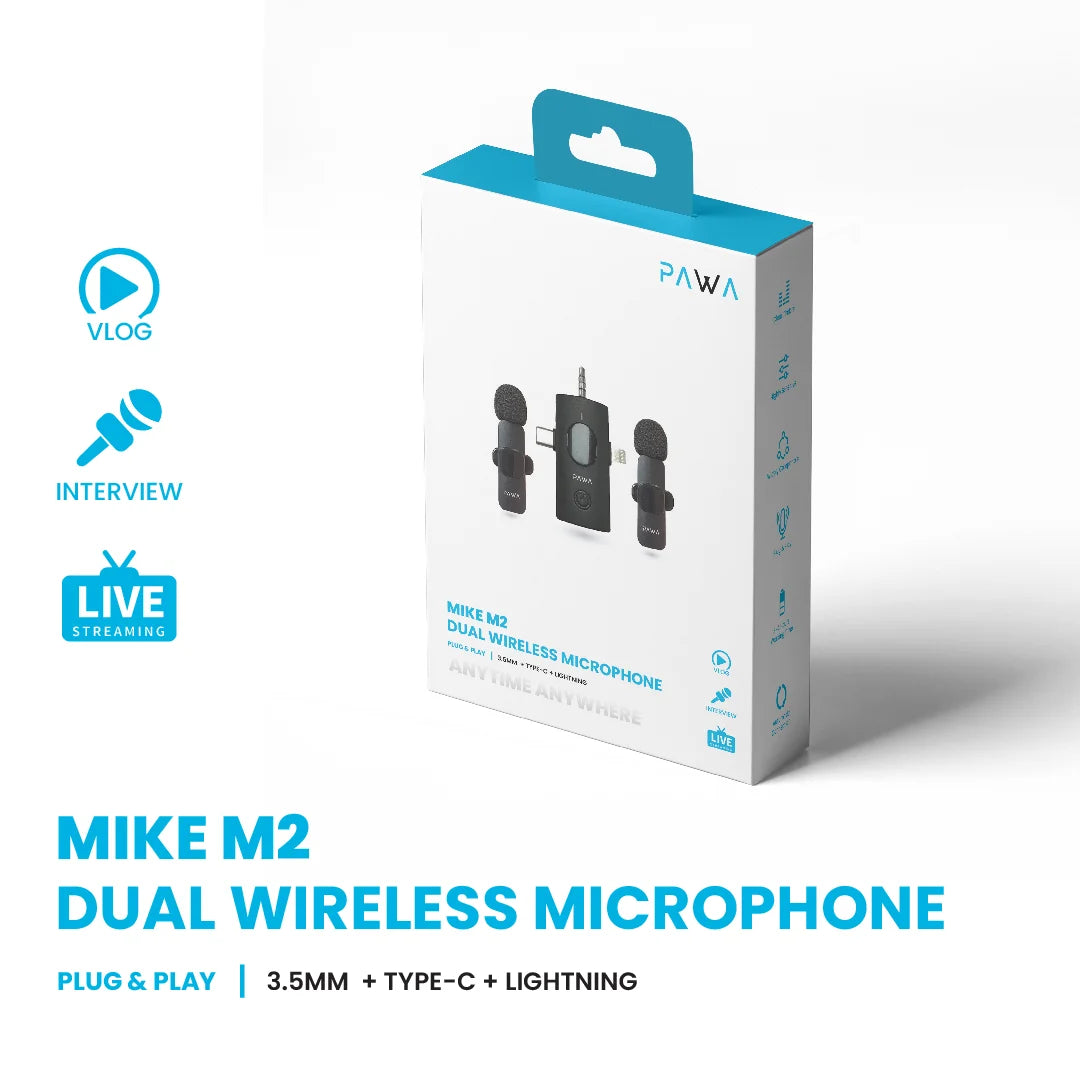 PW-LDM35CL6 , PAWA Mike M2 Dual Wireless Microphone plug&play type c+ligtning PW-LDM35CL6 , PAWA Mike M2 Dual Wireless Microphone plug&play type c+ligtning